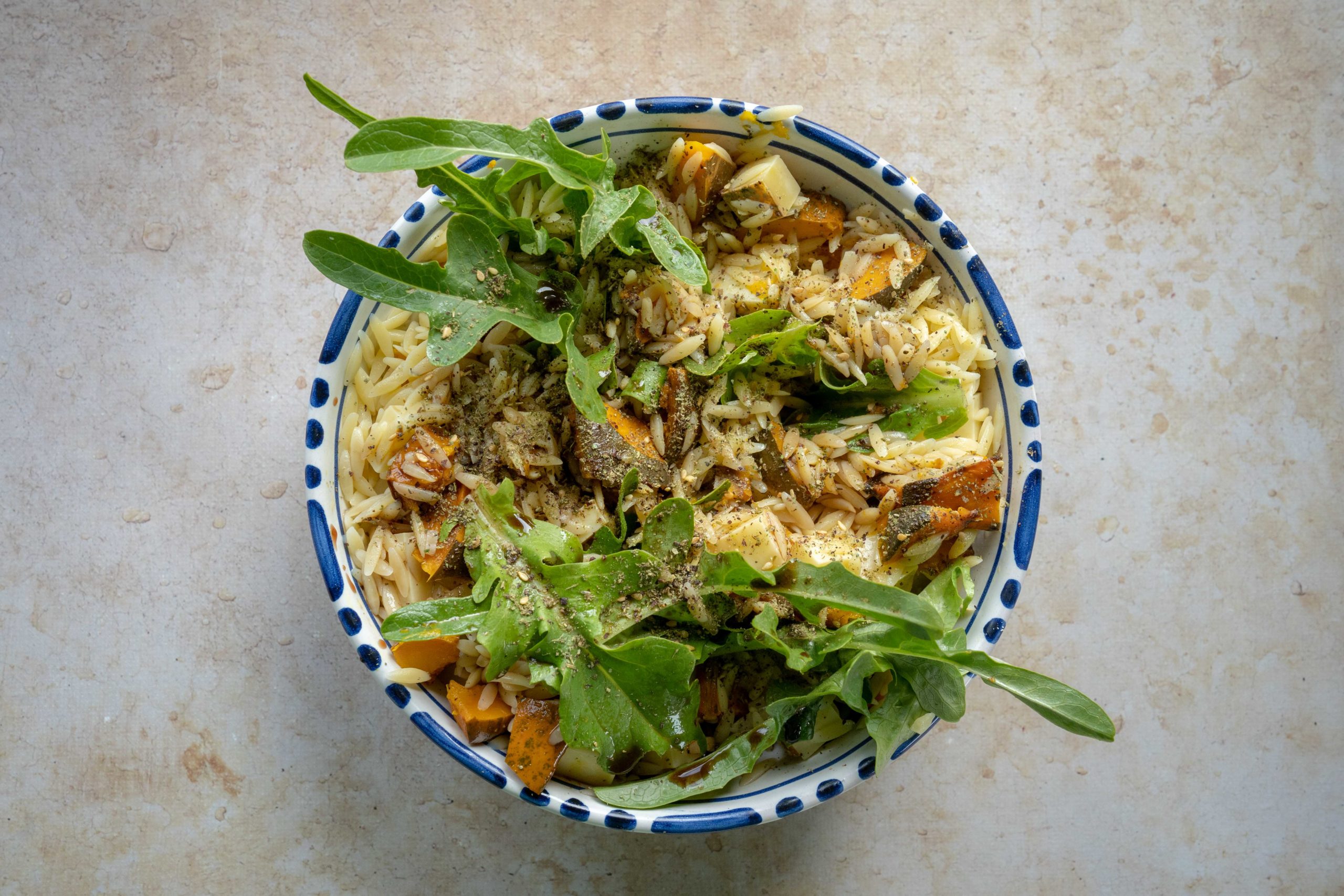 Orzo, potimarron rôti et comté